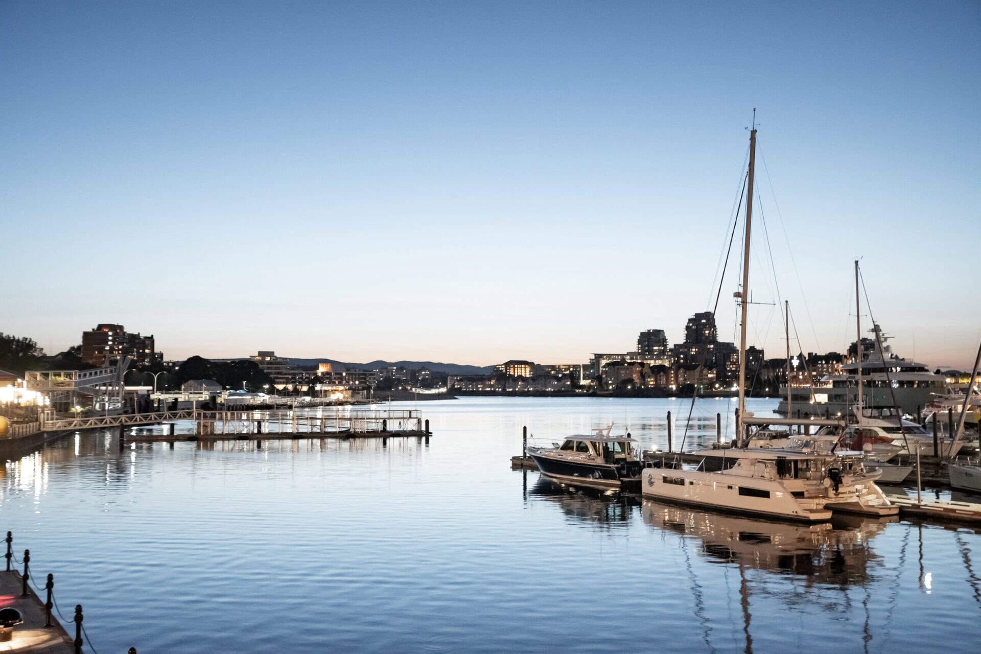 Night view of Inner Harbour in Victoria, British Columbia,