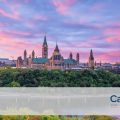Wide angle view of parliament hill in Ottawa